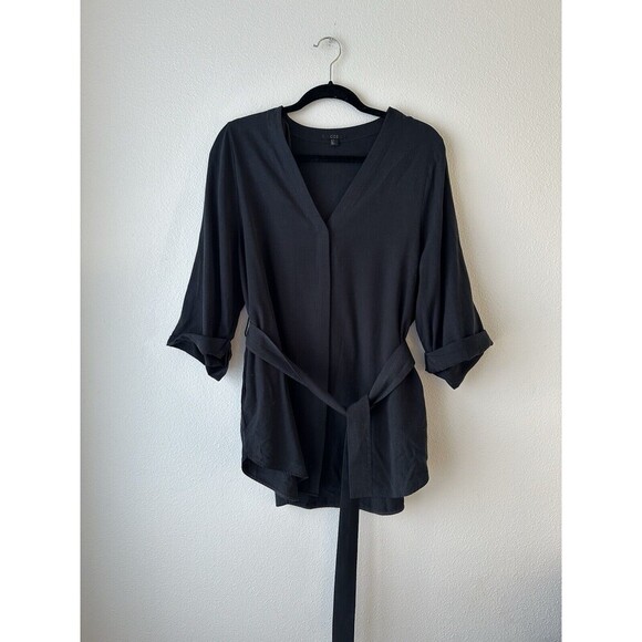 COS Women’s Black Tie Blouse Size 8 V Neck Roll Sleeve Minimalist Career Lyocell - Picture 1 of 8